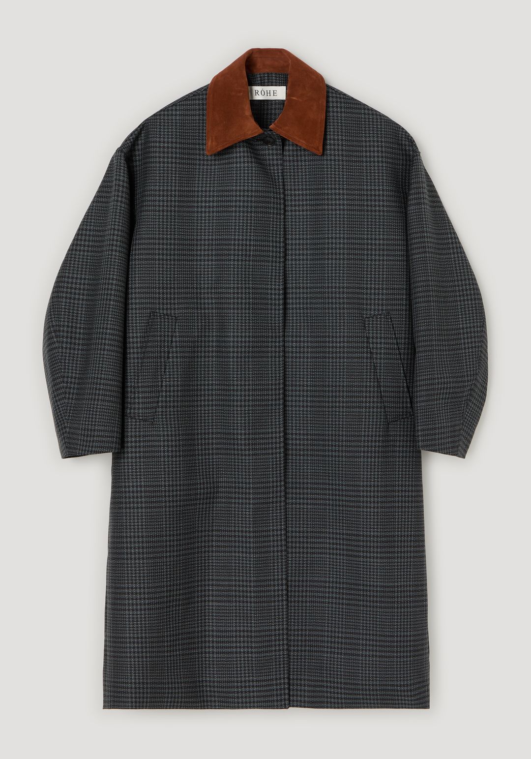 Suede collar check coat | black / grey check #7