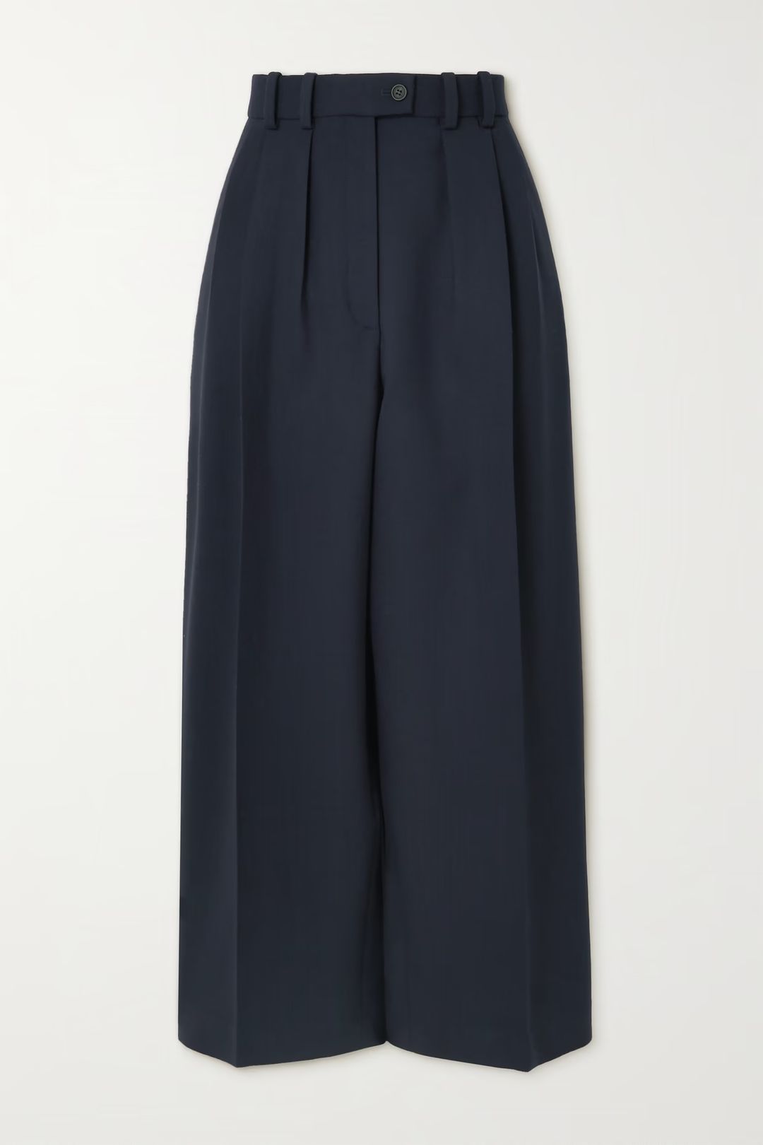 Marian Pleated Wool-blend Straight-leg Pants In Navy