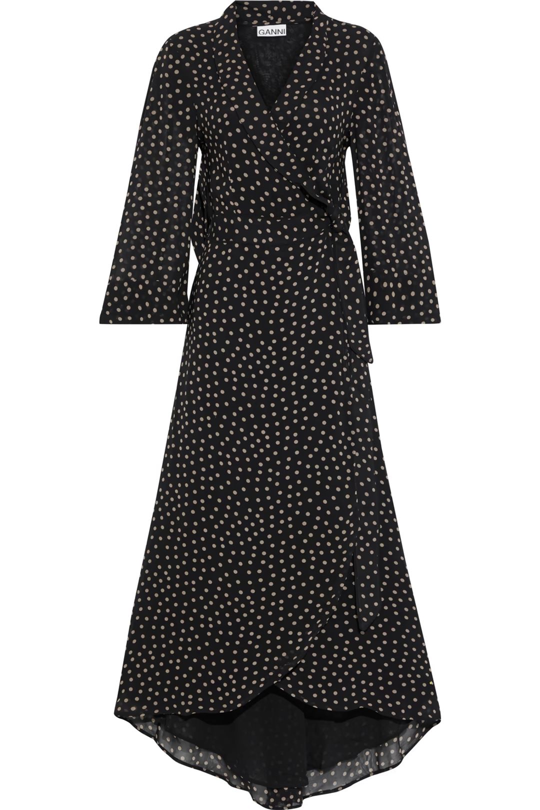 Polka-dot Georgette Maxi Wrap Dress In Black