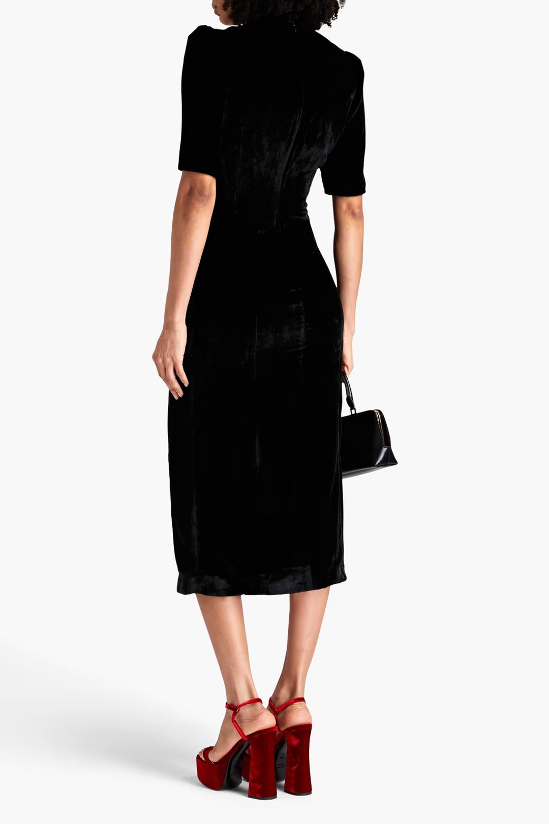 Venyx Taro Button-embellished Velvet Midi Dress In Black #3