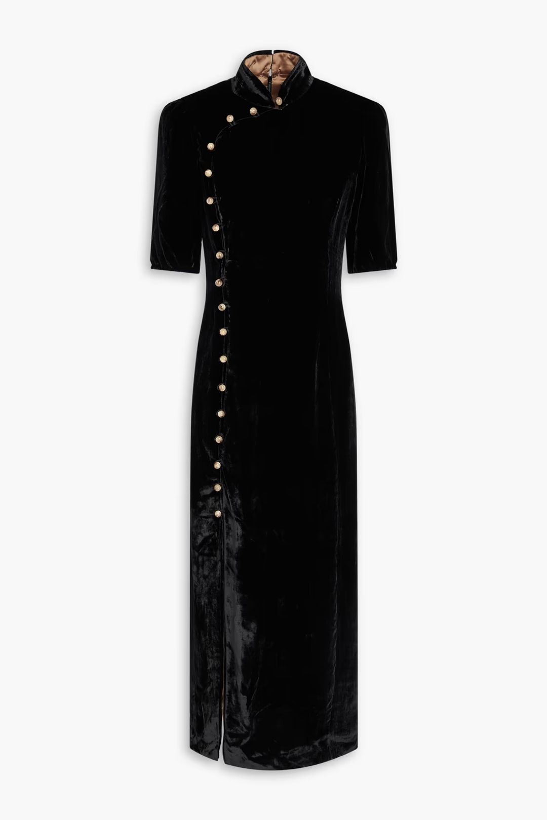 Venyx Taro Button-embellished Velvet Midi Dress In Black