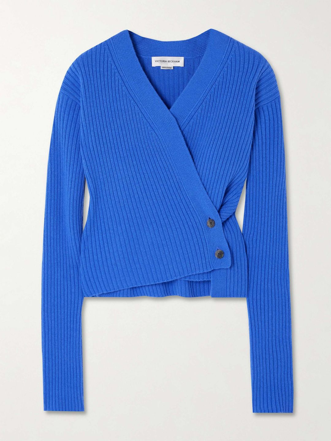 Wrap-effect ribbed wool and cashmere-blend cardigan