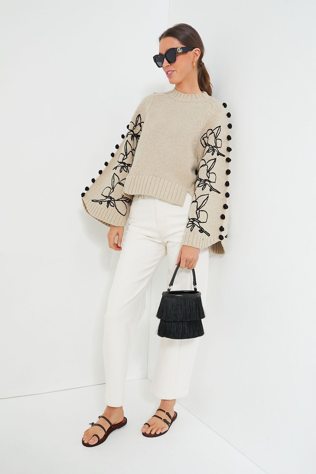 Stone Black Adele Wool Embroidered Knit #3