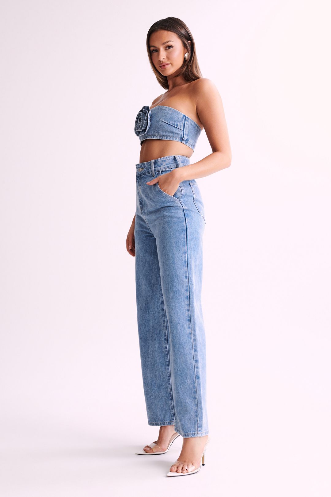 Roxy Wide Leg High Waist Denim Jeans - Mid Blue #8