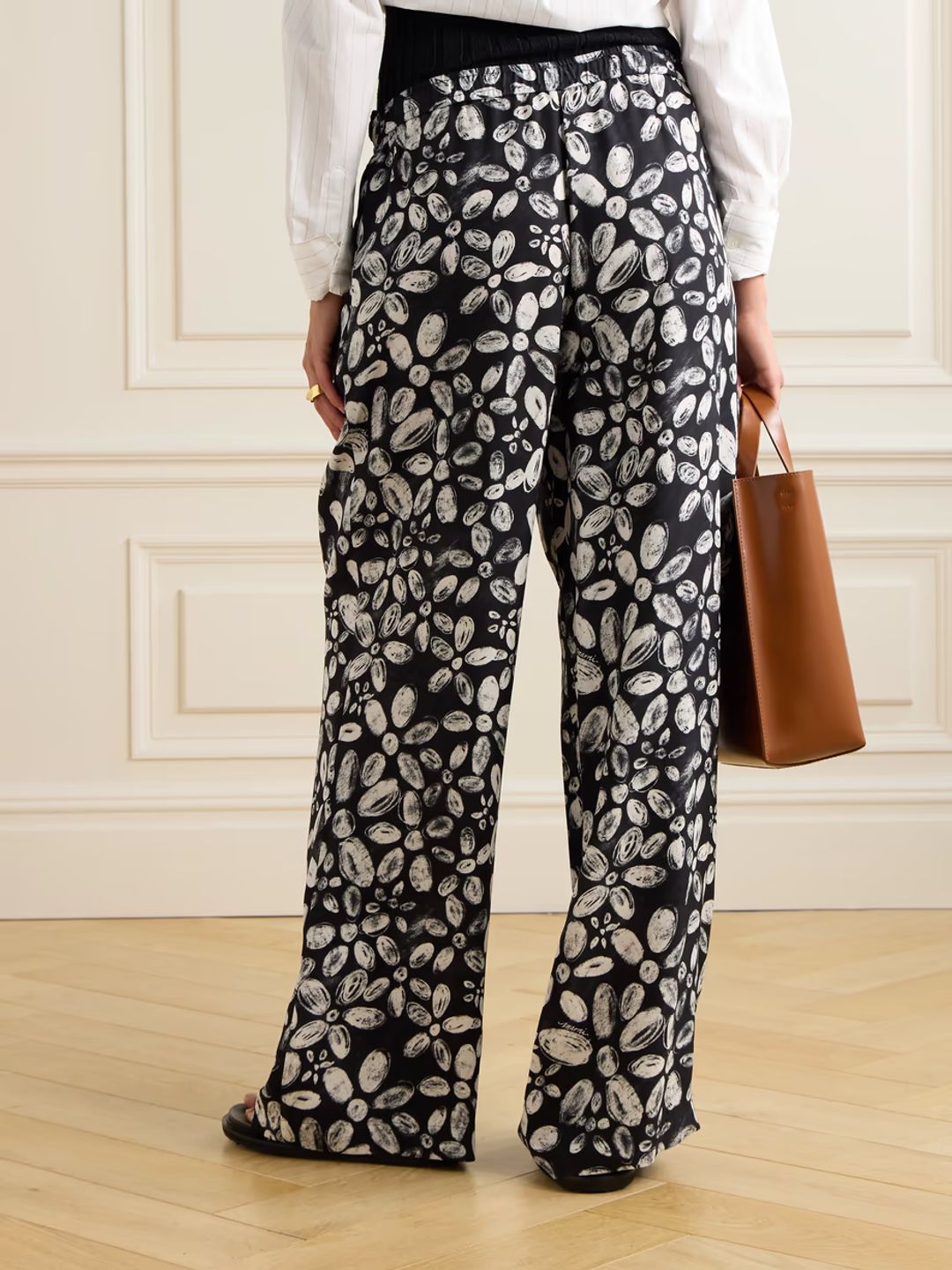 Floral Printed Pull-On Pants - Black #3
