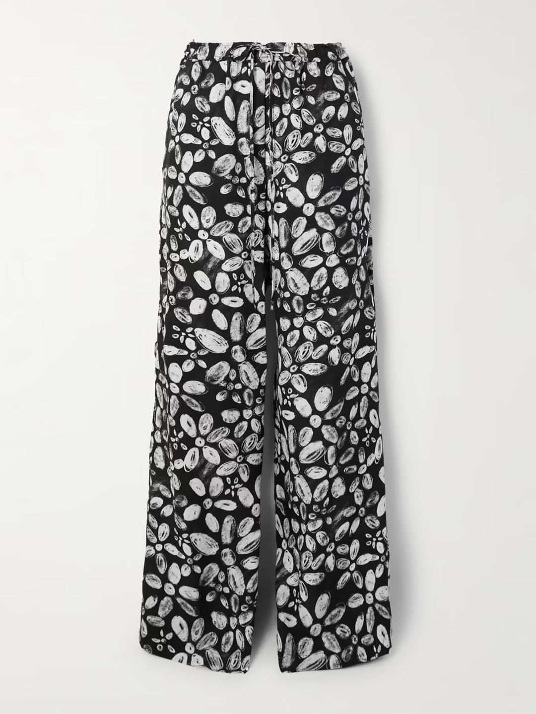 Floral Printed Pull-On Pants - Black