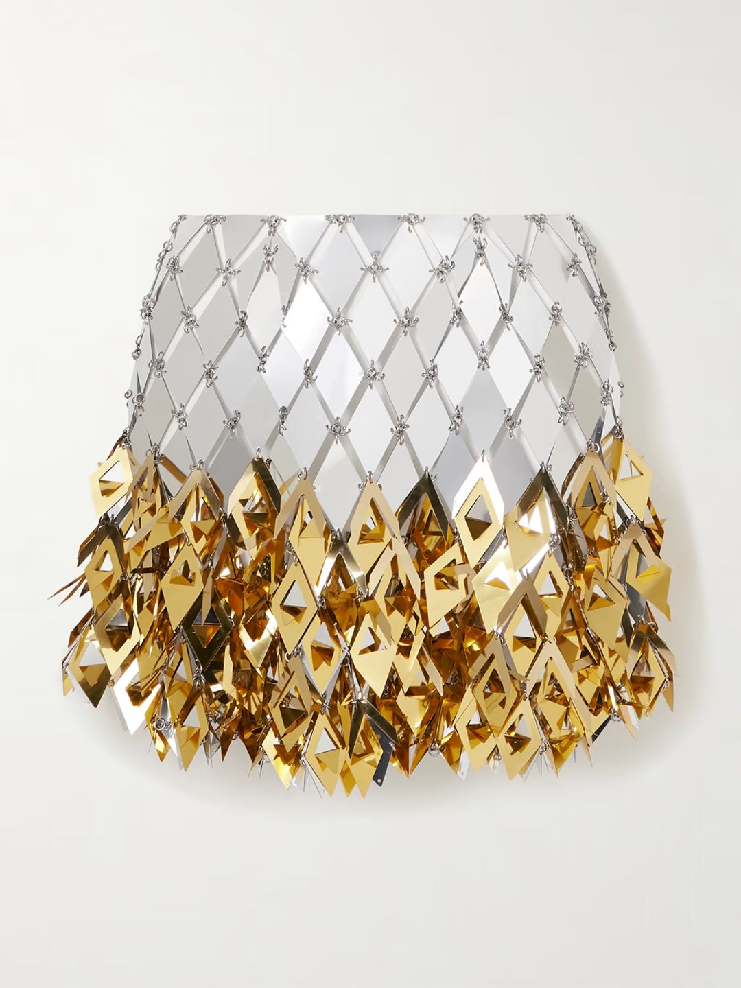 Paillette-embellished chainmail mini skirt