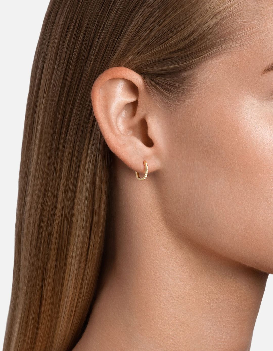 Linear Huggie Earrings, 14k Gold Pav #3