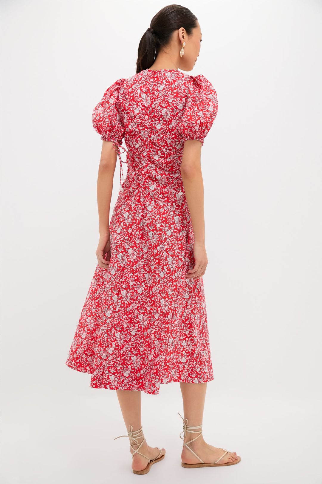 Red Lucille Liberty Print Short Sleeve Midi Dress #4