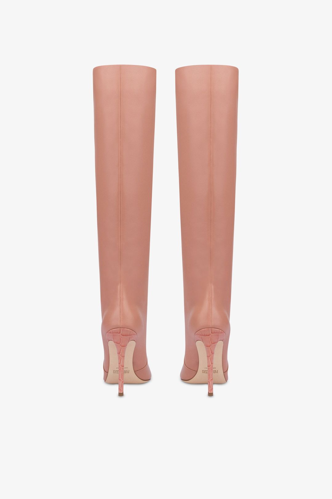 Pointed knee-high boots in smooth Texas pink leather #4