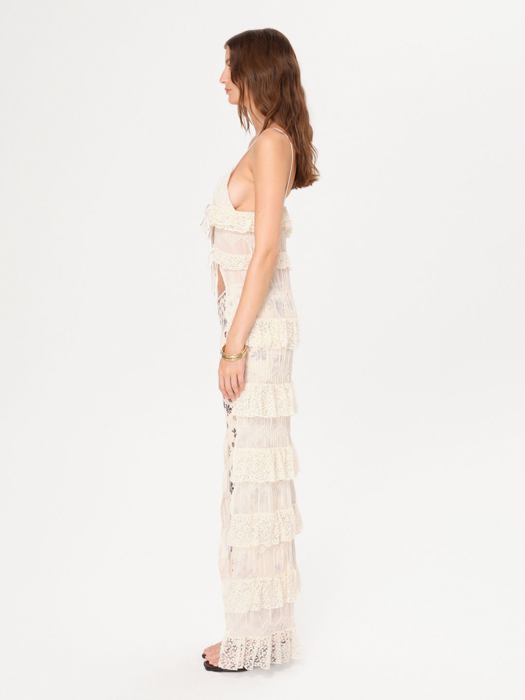 LISETTE - Ruffled lace-trim maxi length top #3