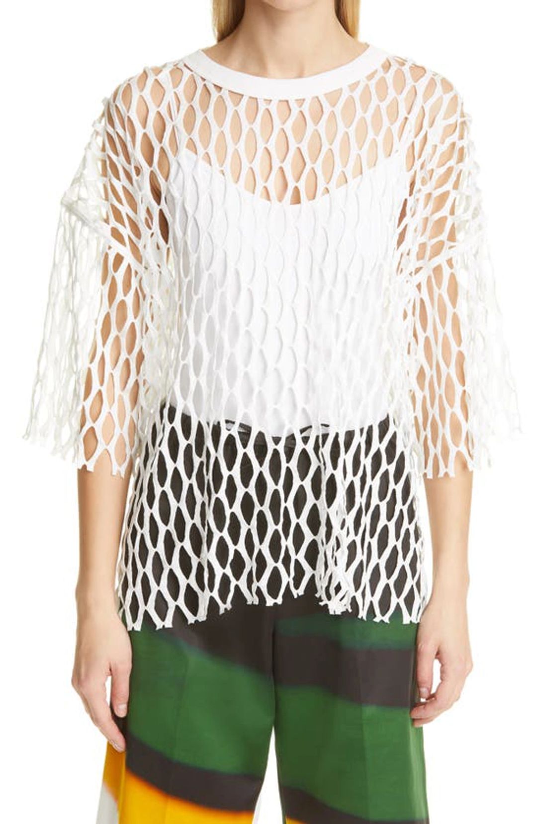 Oversized Fishnet Mesh Top In White