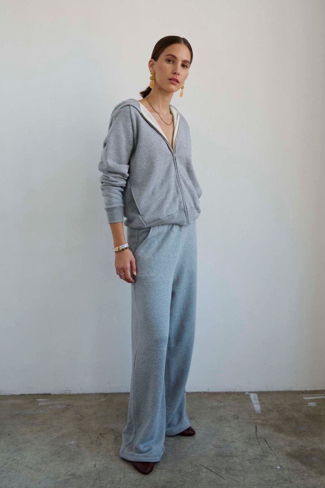 The Wide Leg Terry Trouser in Heather Grey #8