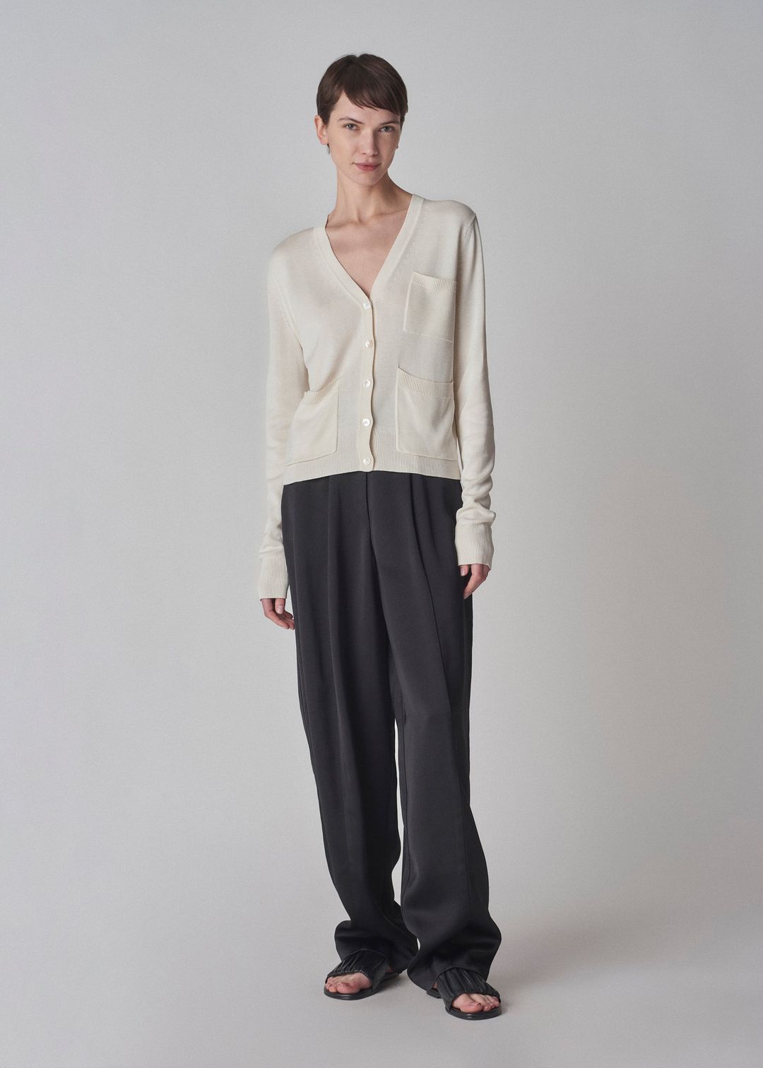 V-Neck Cardigan in Silk Knit - Ivory