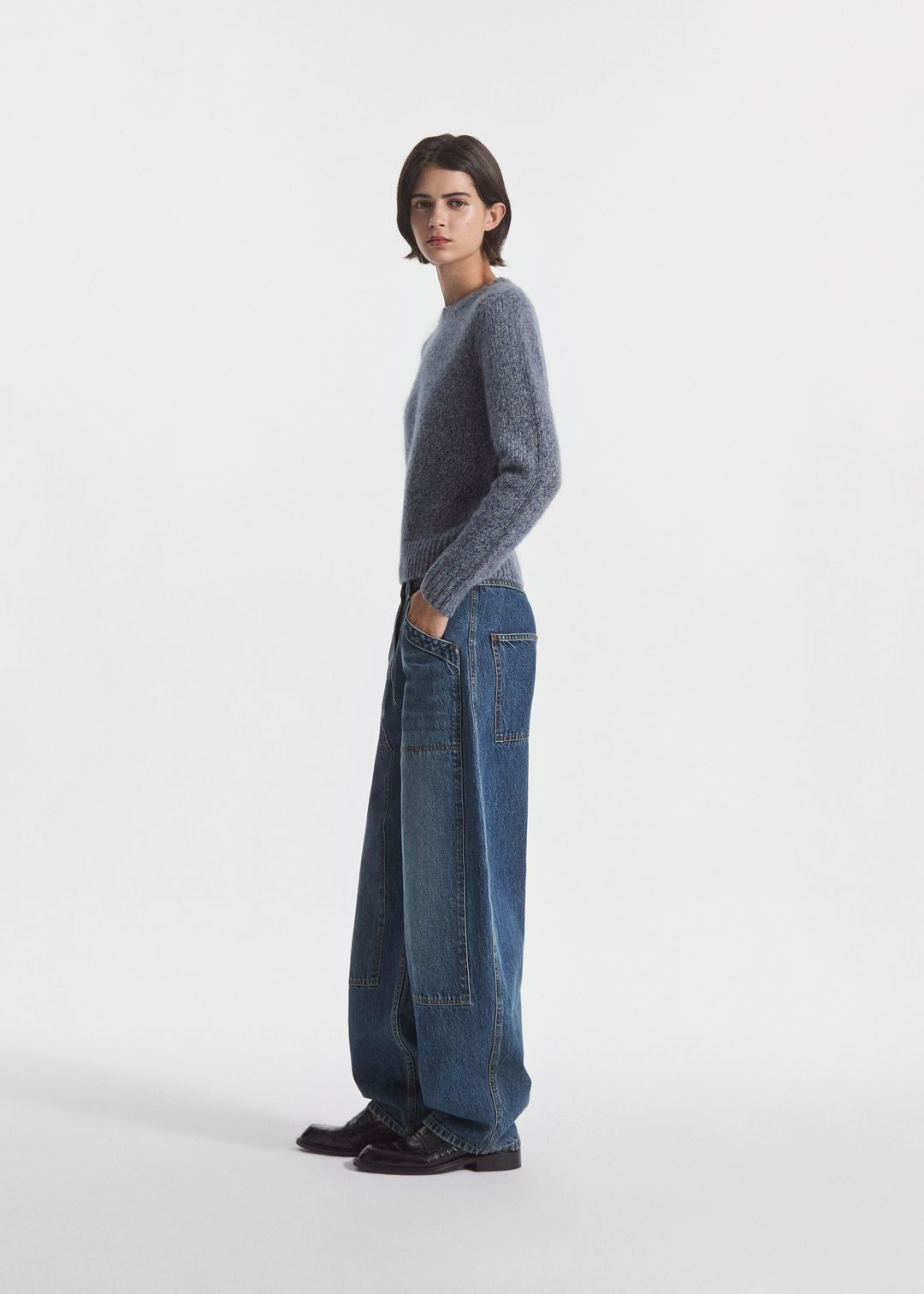 Long Sleeve Crewneck in Cashmere - Blue Melange