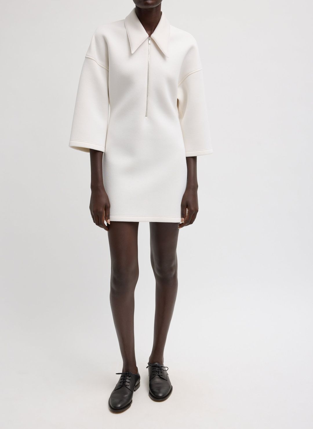 Bonded Viscose Zip Front Short Sleeve Slim Tunic