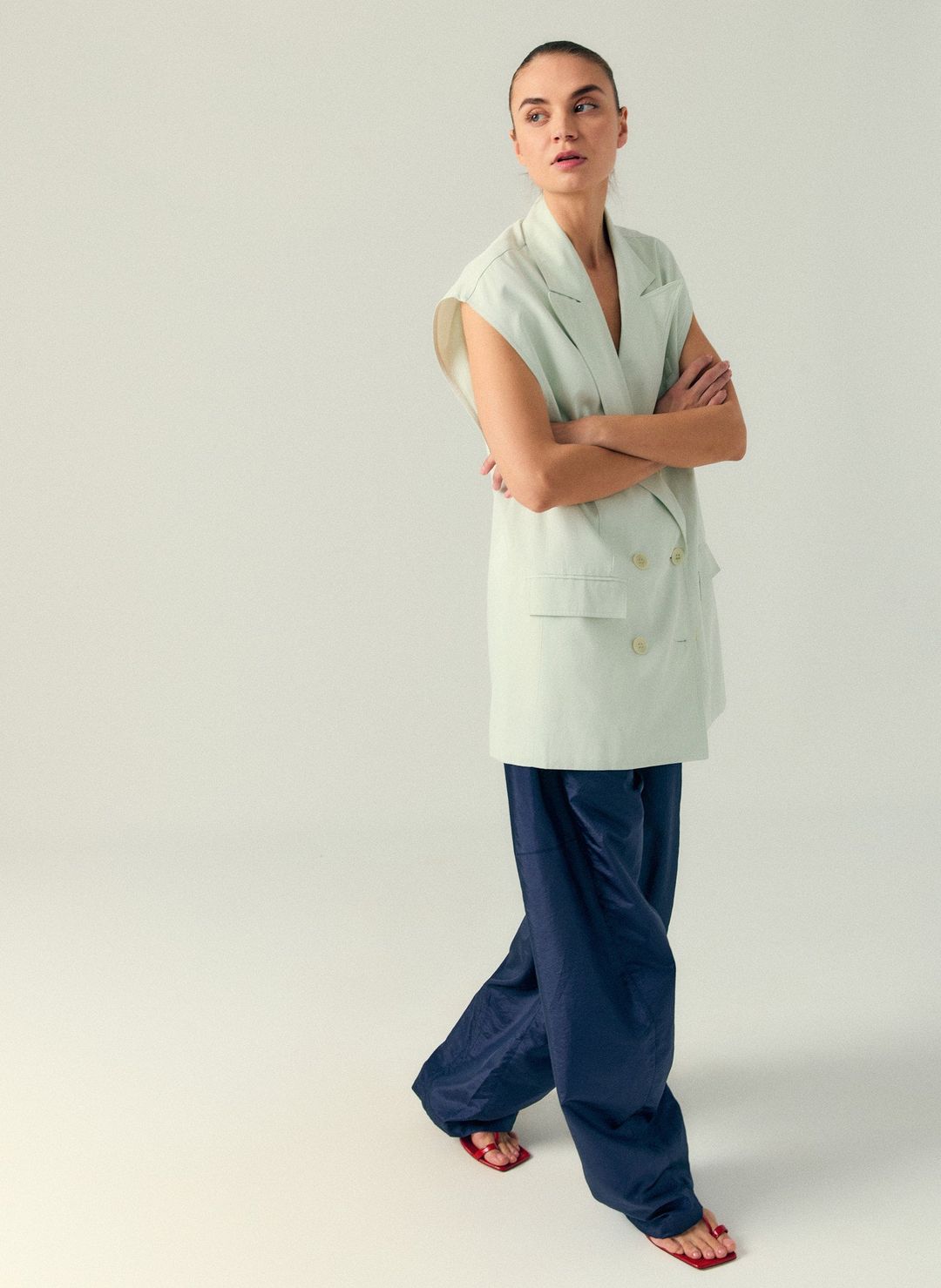 Drapey Suiting Oversized Double Breasted Vest