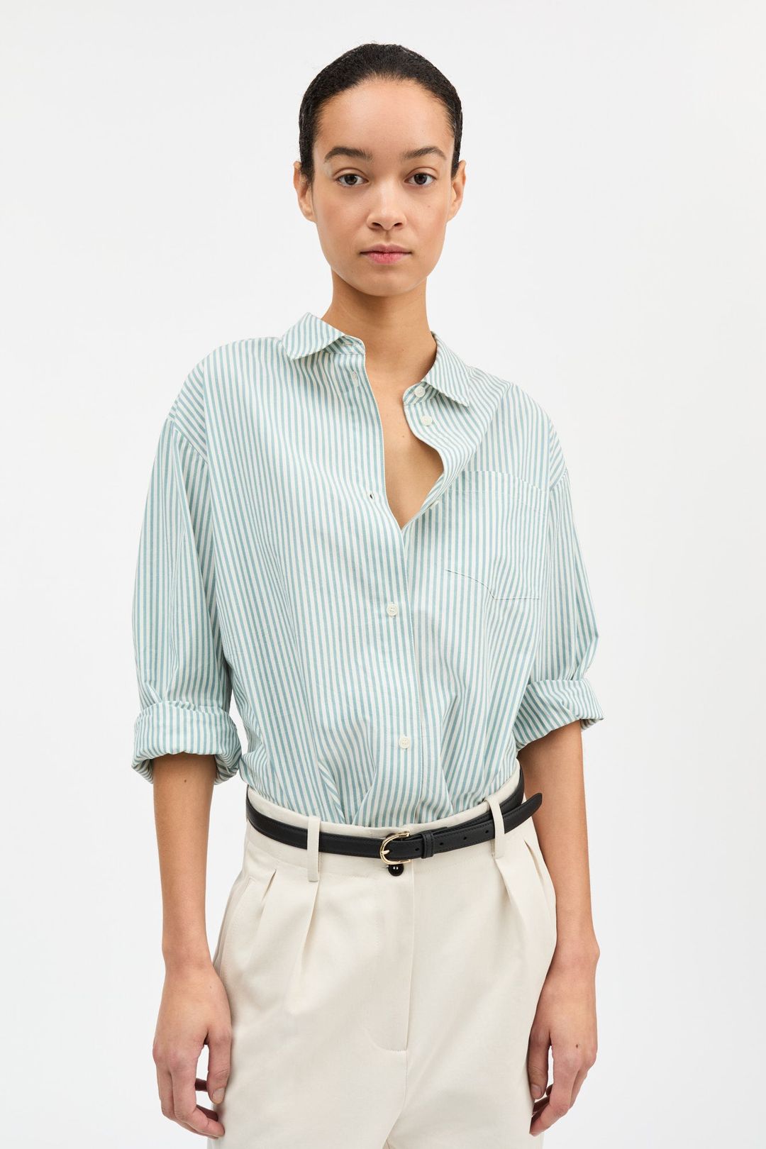 Edgar shirt - White/Aqua stripe