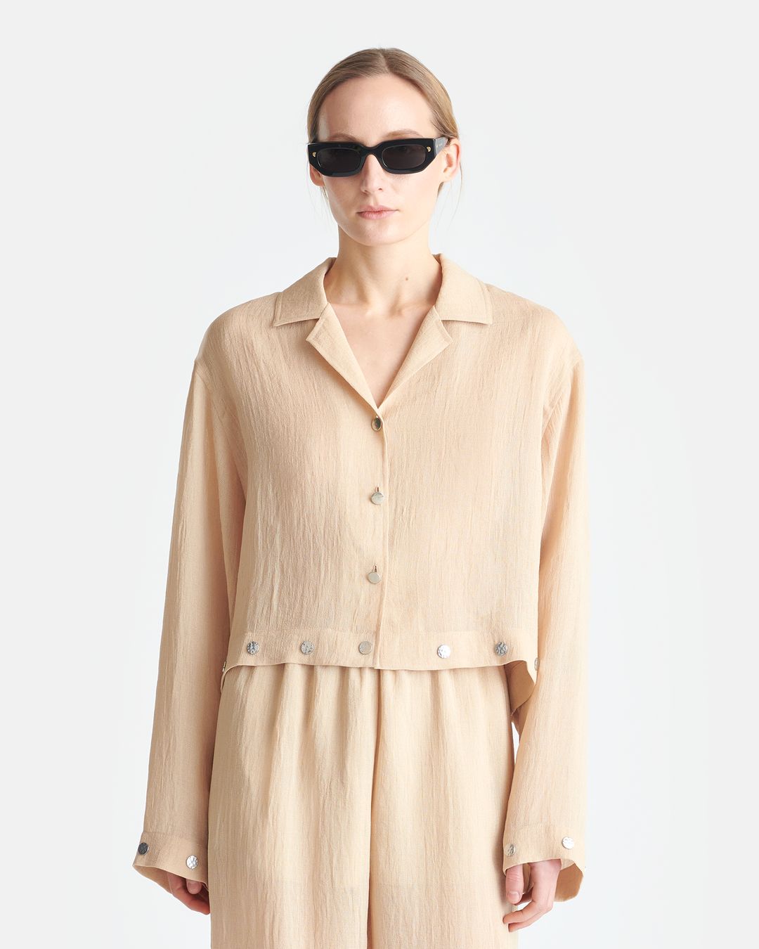 Vally - Studded Cropped Gauze Shirt - Wax