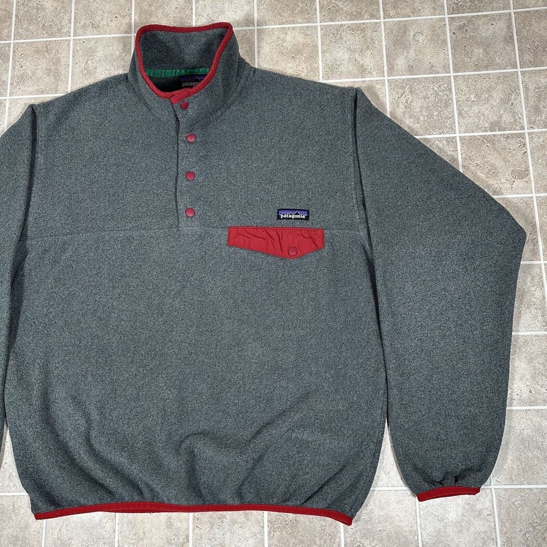 Grey Patagonia Synchilla Fleece Snap Pullover with Red Details (Small) #7