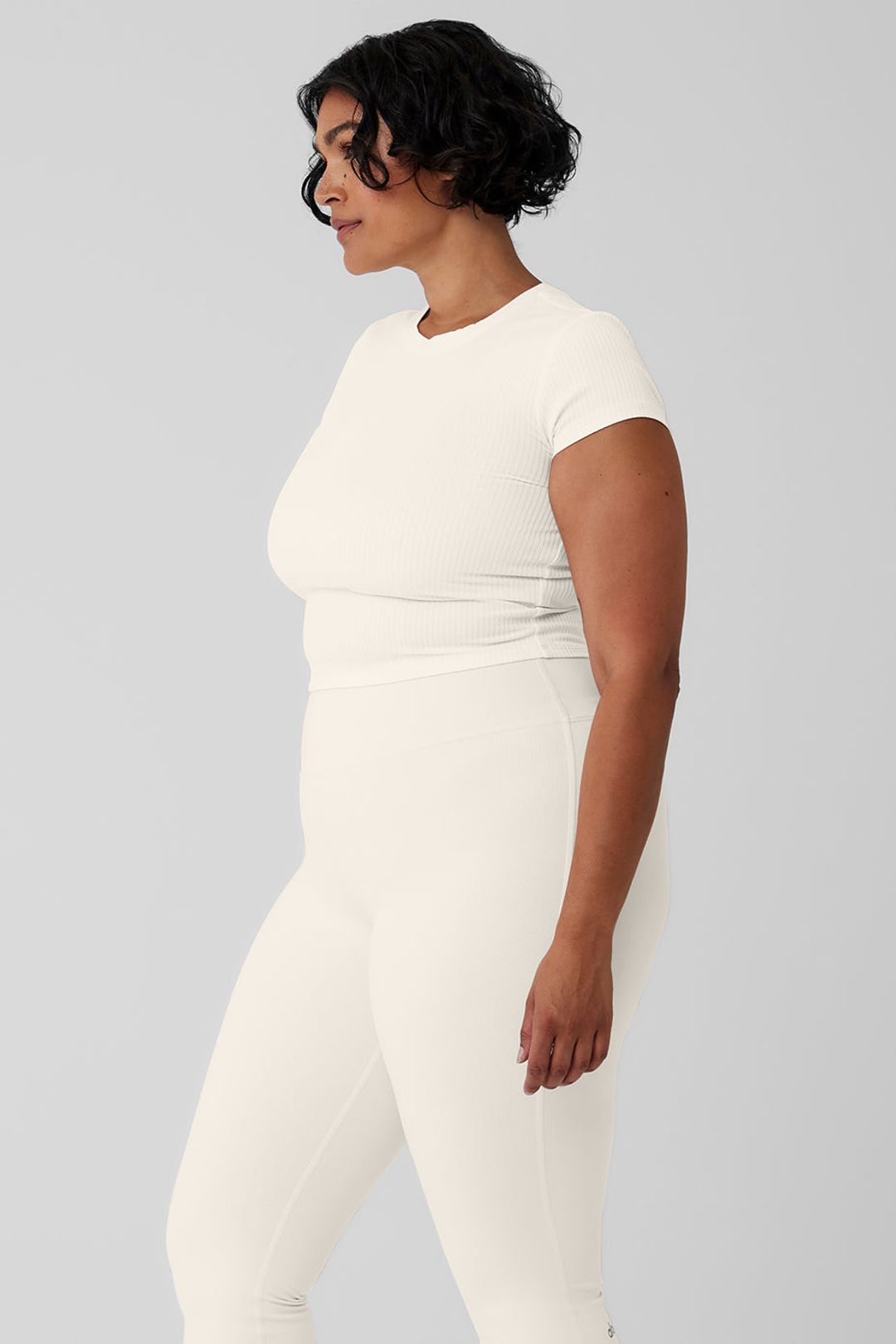 Ribbed Sea Coast Cropped Short Sleeve Tee - Ivory #9