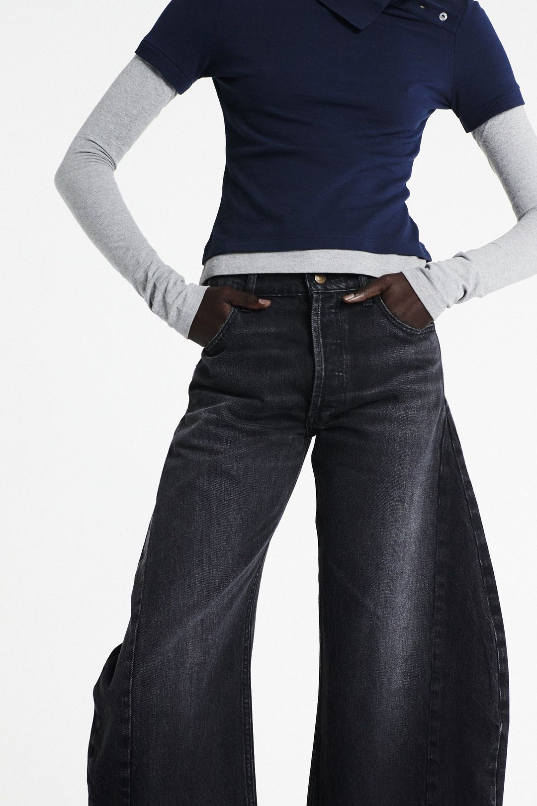 Denim Jeans With Inserts Washed Black #3
