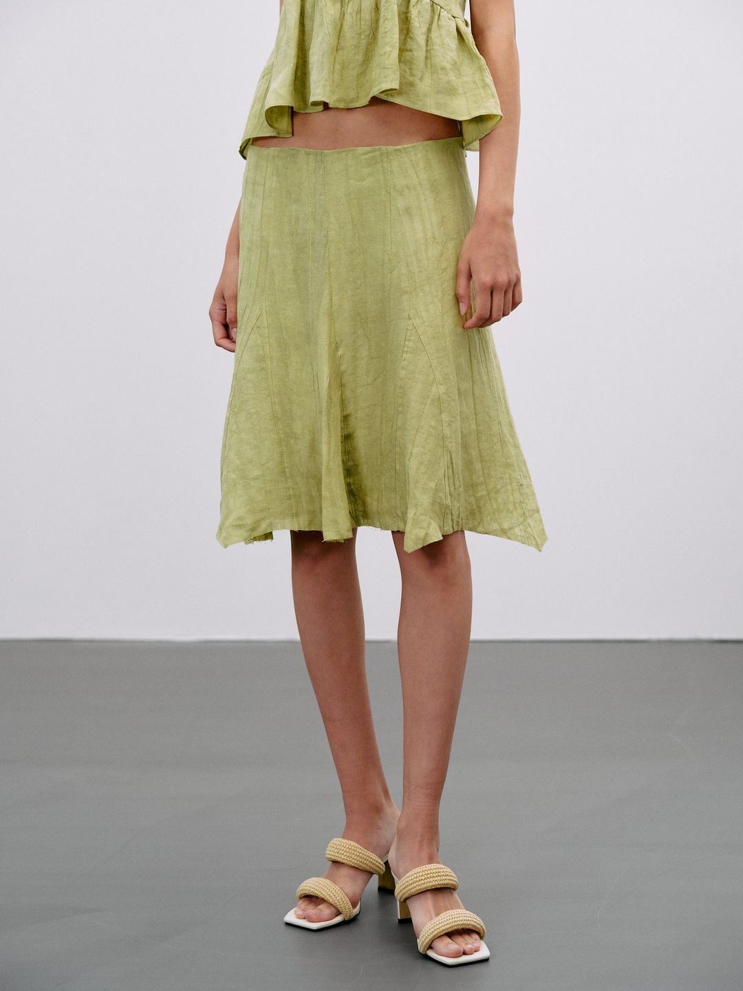 Dye Effect Linen Skirt, Light Green #3