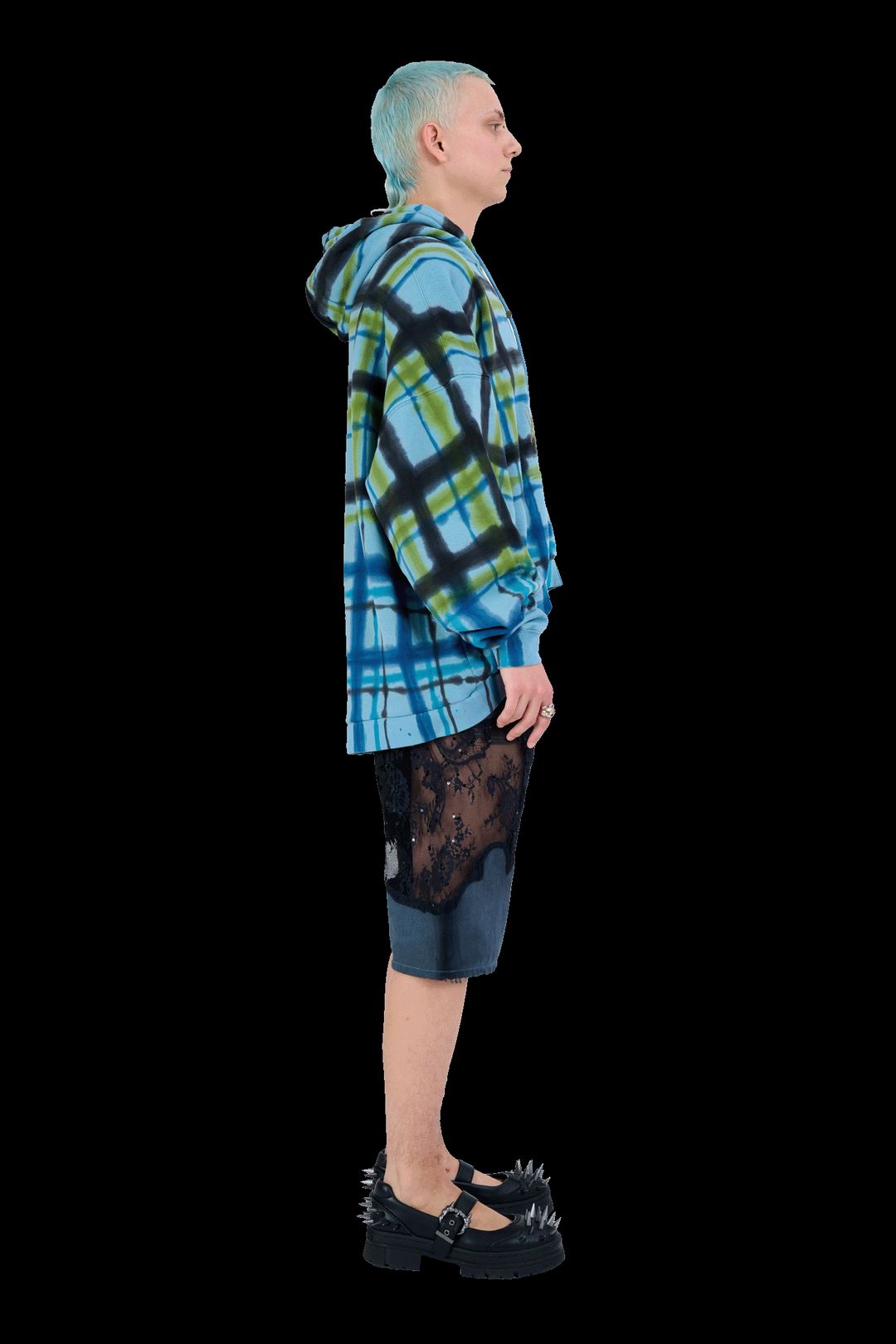 AURORA PLAID RHINESTONE ROUND HEM HOODIE #13