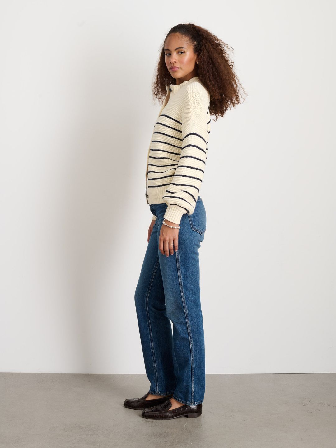 Button-Back Crewneck Sweater in Stripe #5
