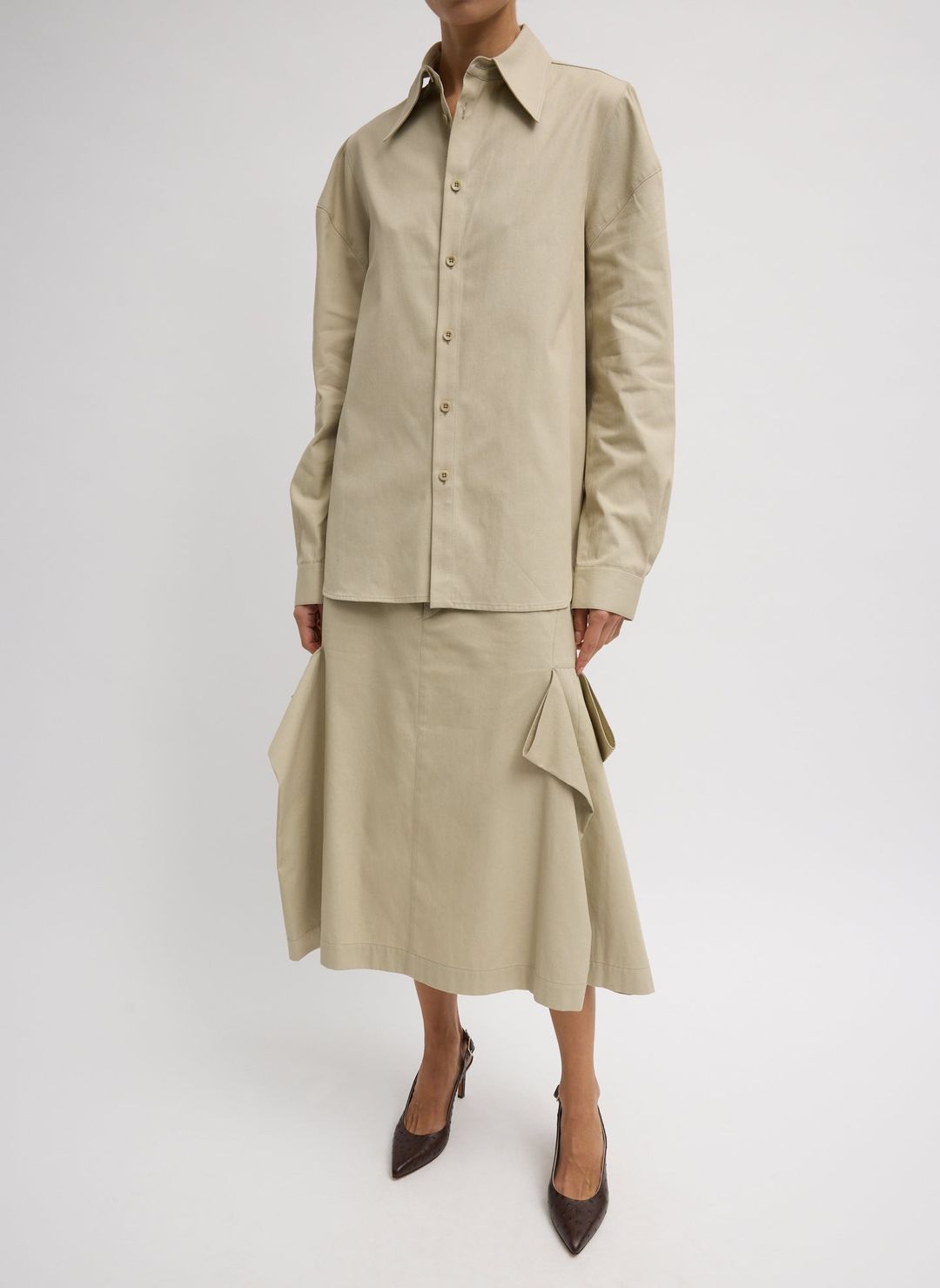 Luxe Spring Twill Tucked Pleat Skirt #4