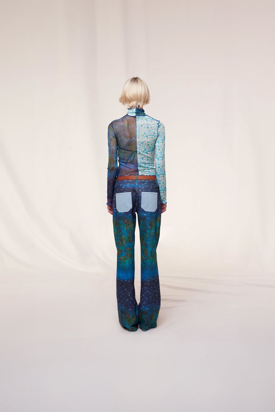 CODY - Mesh-panelled printed turtleneck top #3