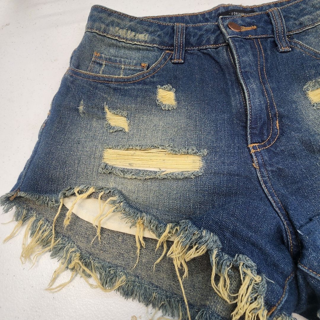 Forever 21 Blue Jean Shorts Frayed Hem #6