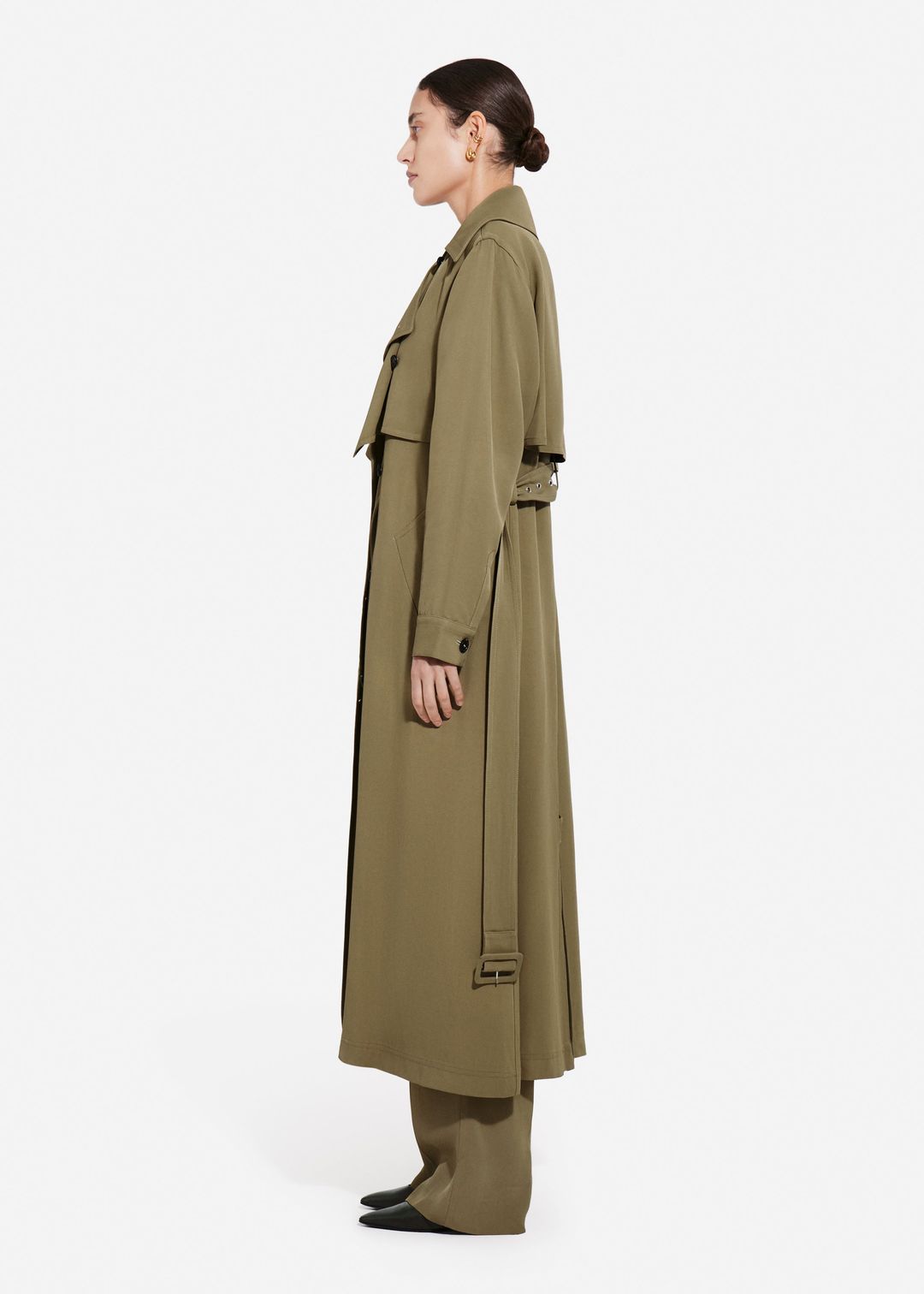 Double Layer Belted Trench in Viscose Twill - Aloe #3