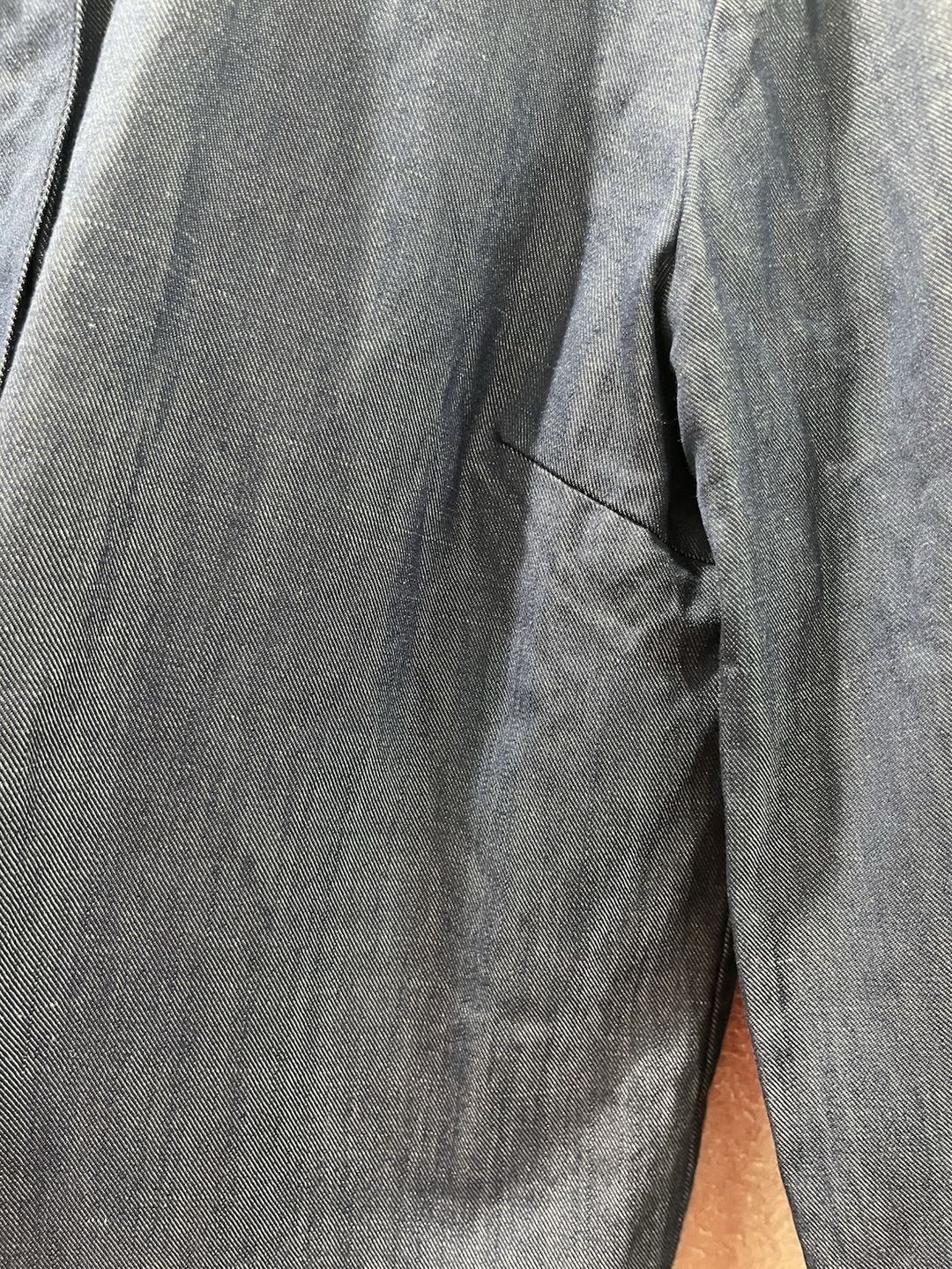 Blue Wool Silk Linen Button-Front Blouse 46 #4