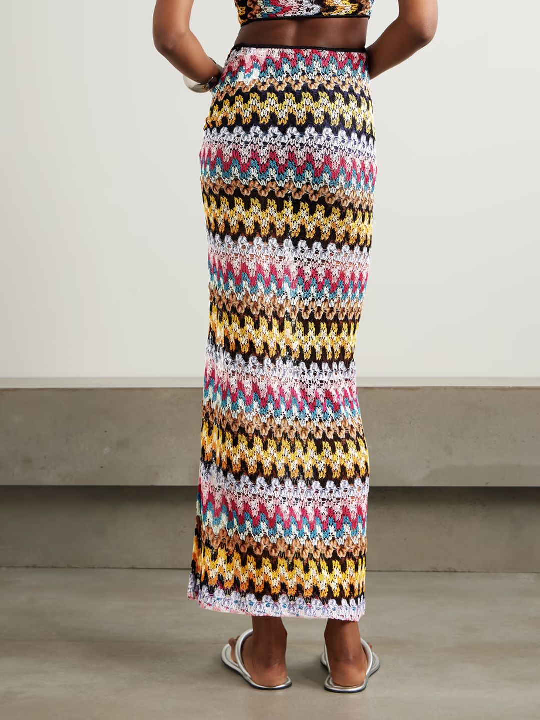 Striped metallic crochet-knit midi skirt #5