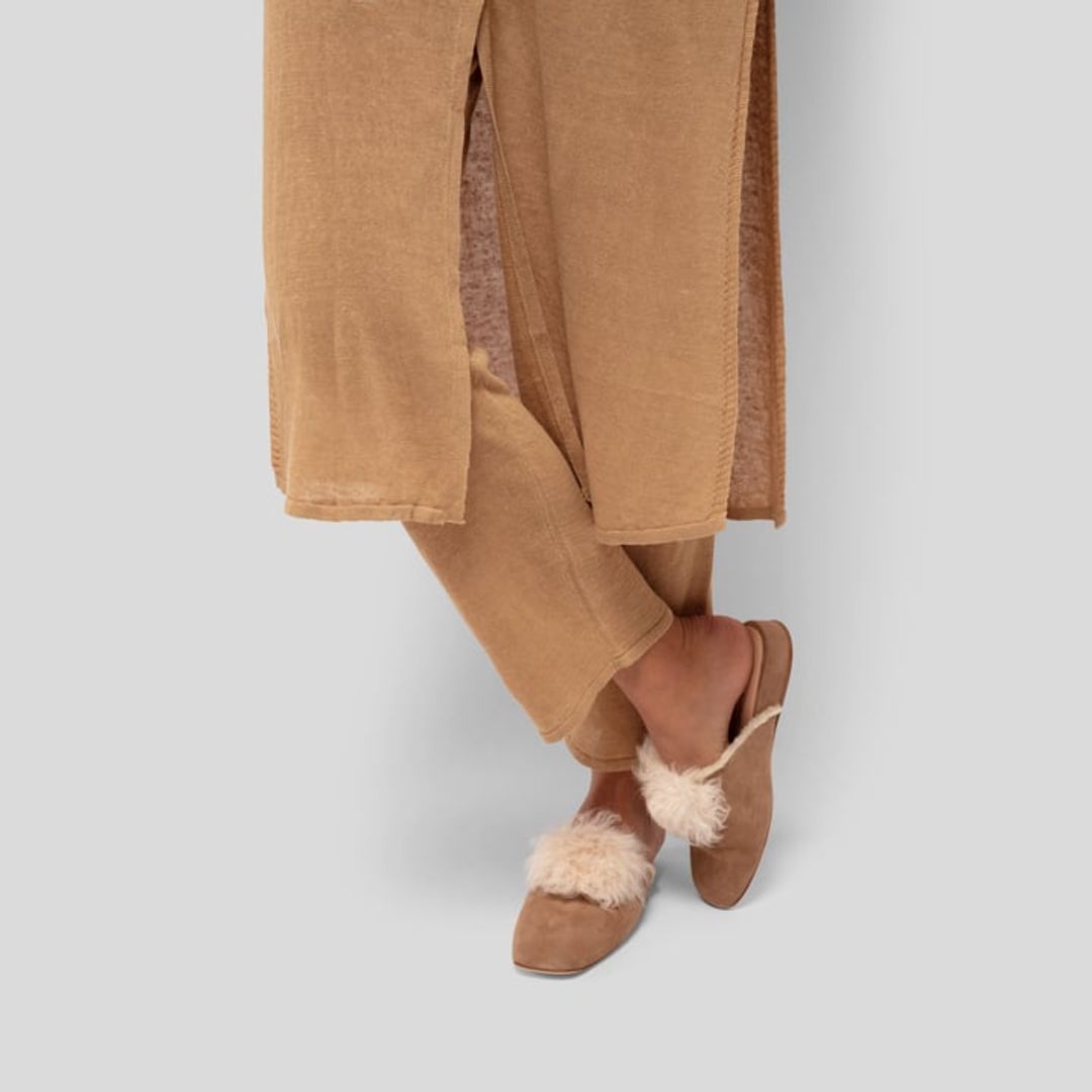 Fur trim suede mules #4