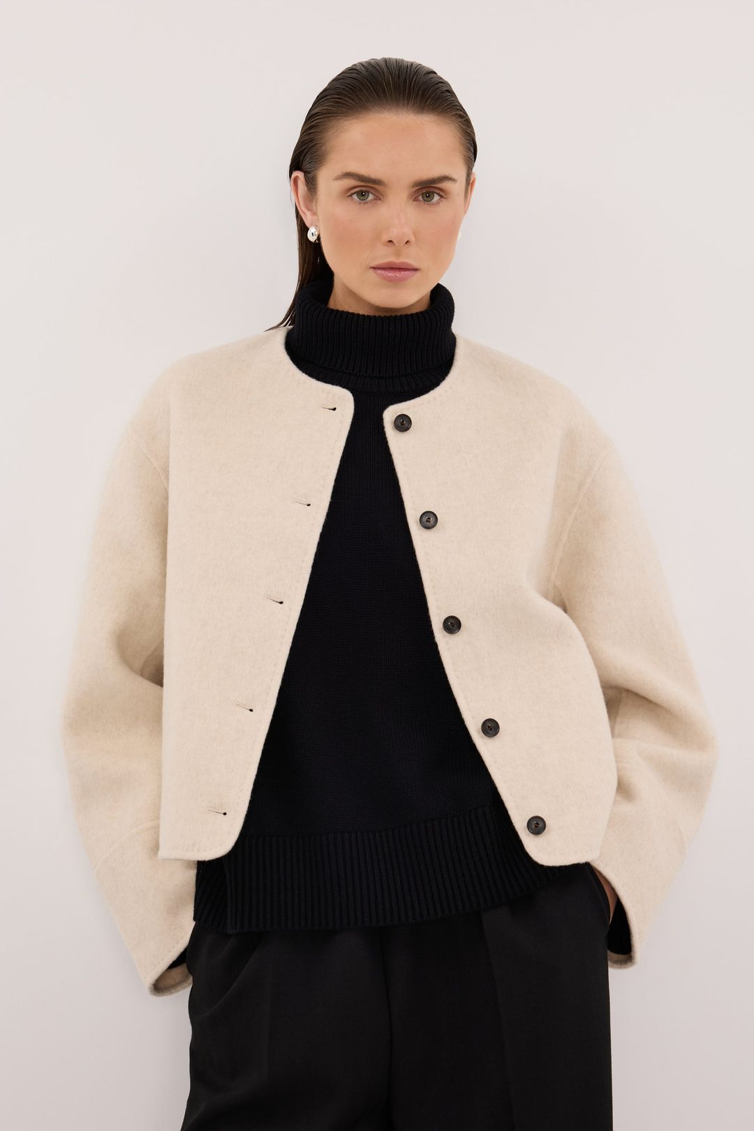 JACLYN IVORY MARLE CROPPED WOOL BLEND COAT