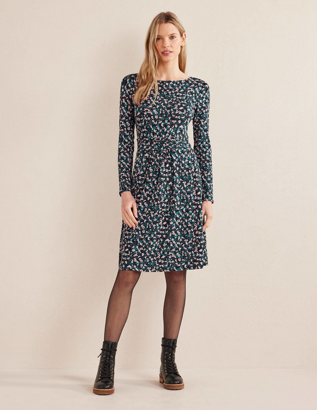 Abigail Jersey Dress-Seaweed, Painterly Stroke #4