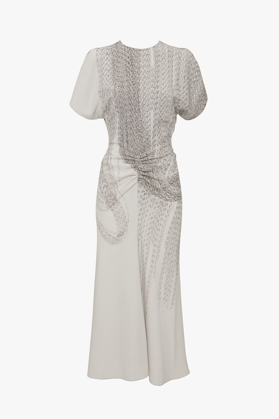 Gathered Waist Midi Dress In Grey Mist-Silver Chain Print #6