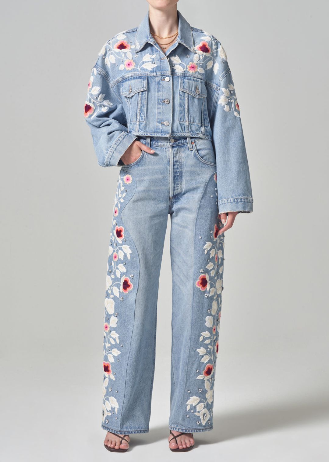 Lena Embroidered Cropped Jacket in Tulip #6