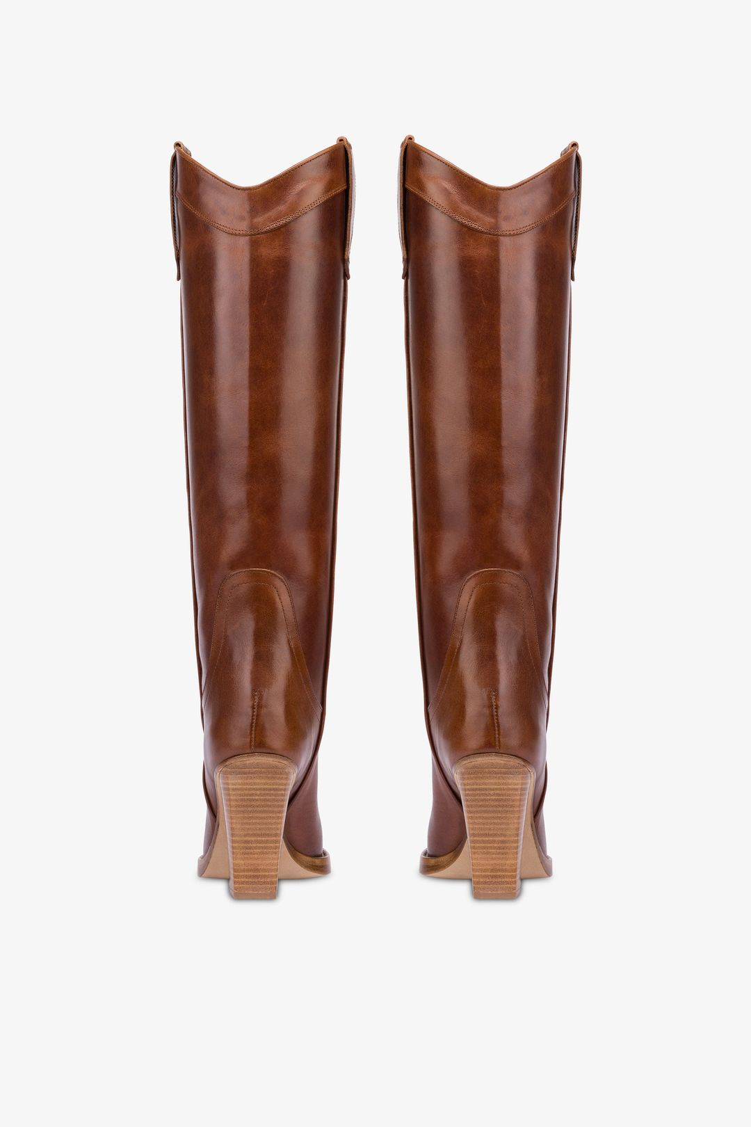 Pointed knee-high boots in shiny vintage leather #4