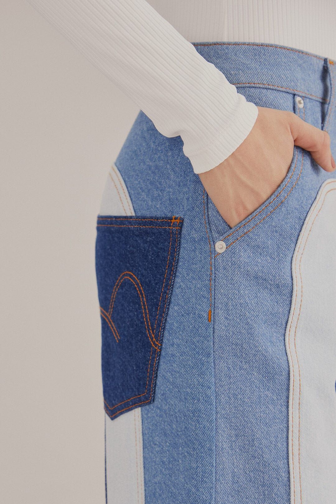 Patchwork Denim Wide Pants #4