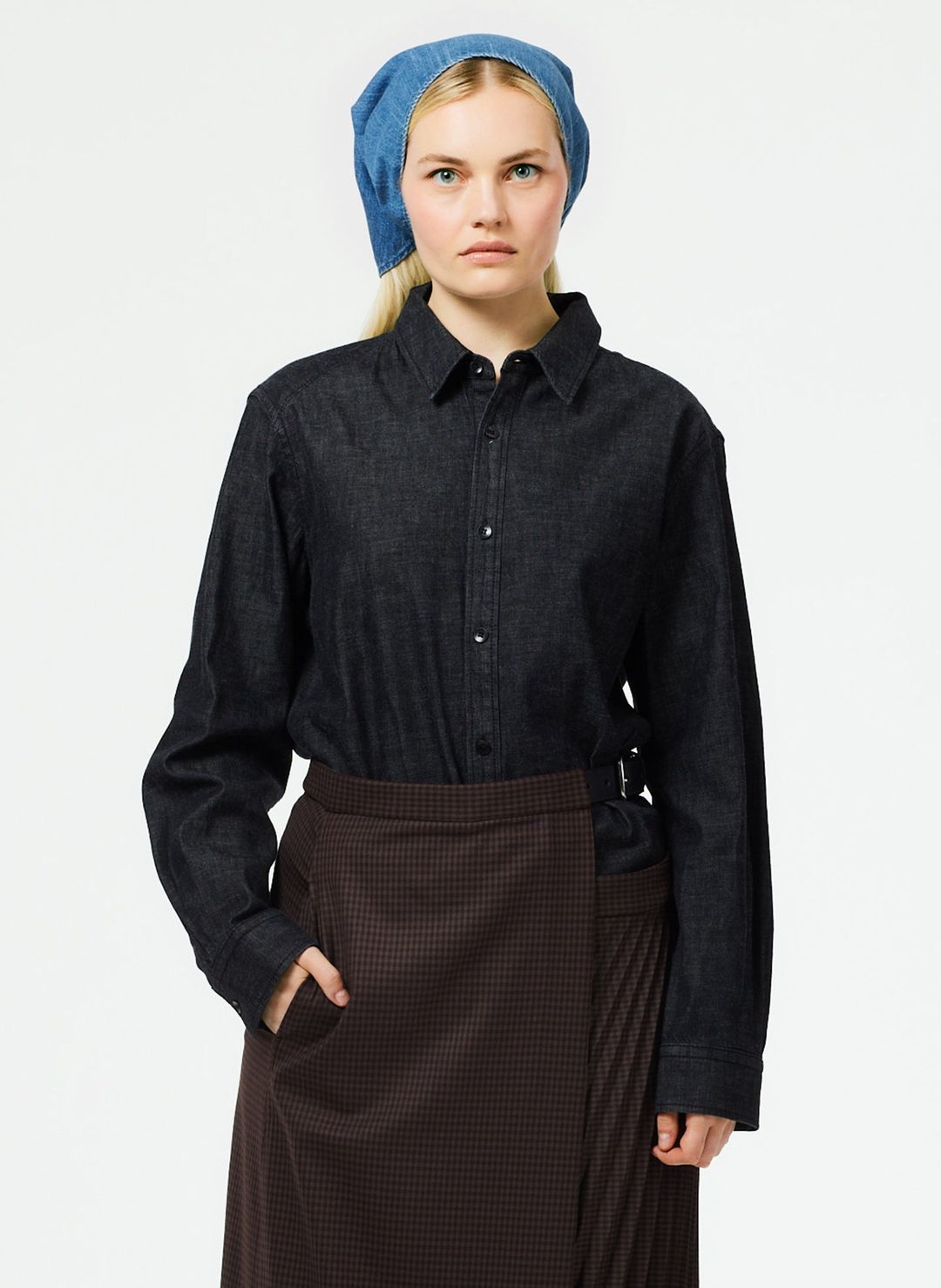 Light Weight Stone Washed Black Denim Charlie Slim Shirt