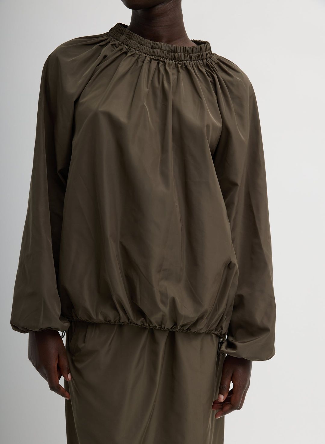 Italian Sporty Nylon Shirred Anorak Top