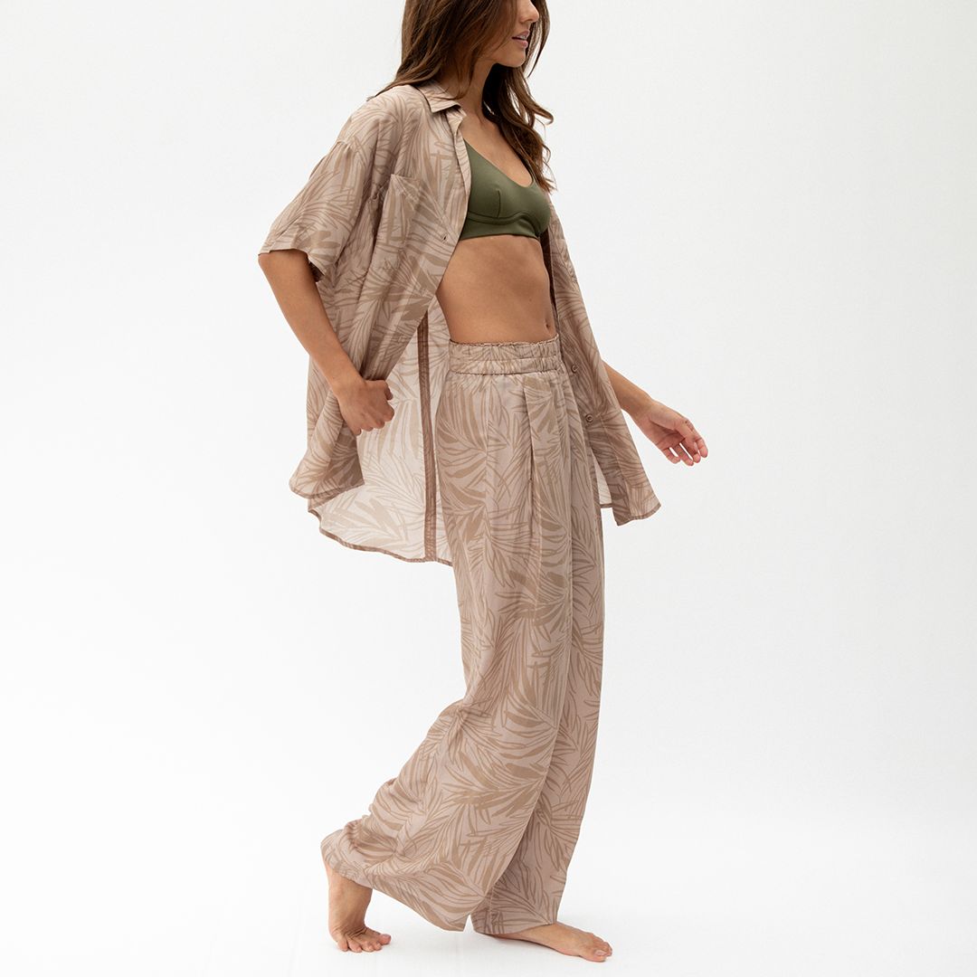 Day Trip Pant - Petite Palm Fronds Tan #3