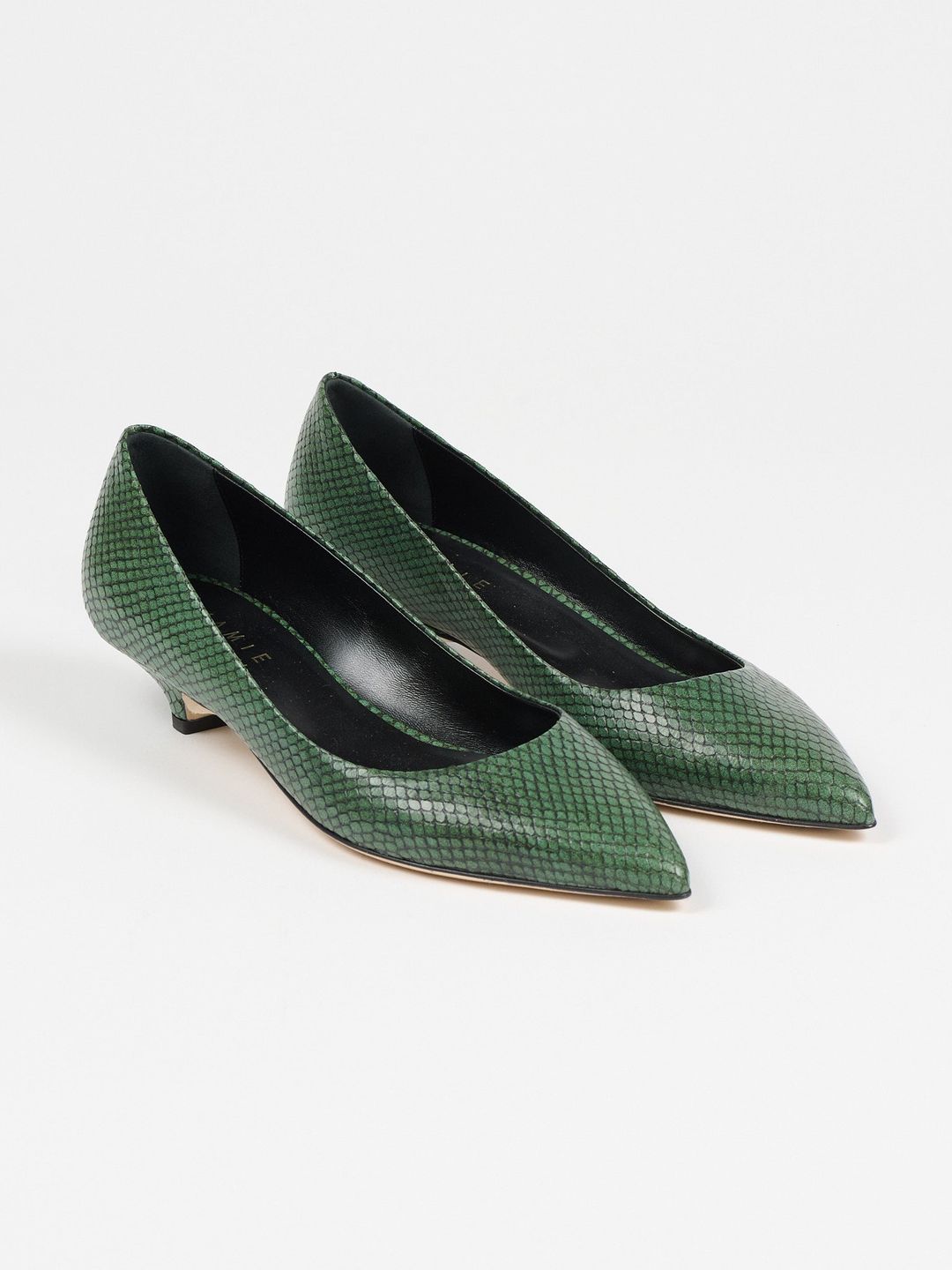 The Kitty Point Heel in Green Snake