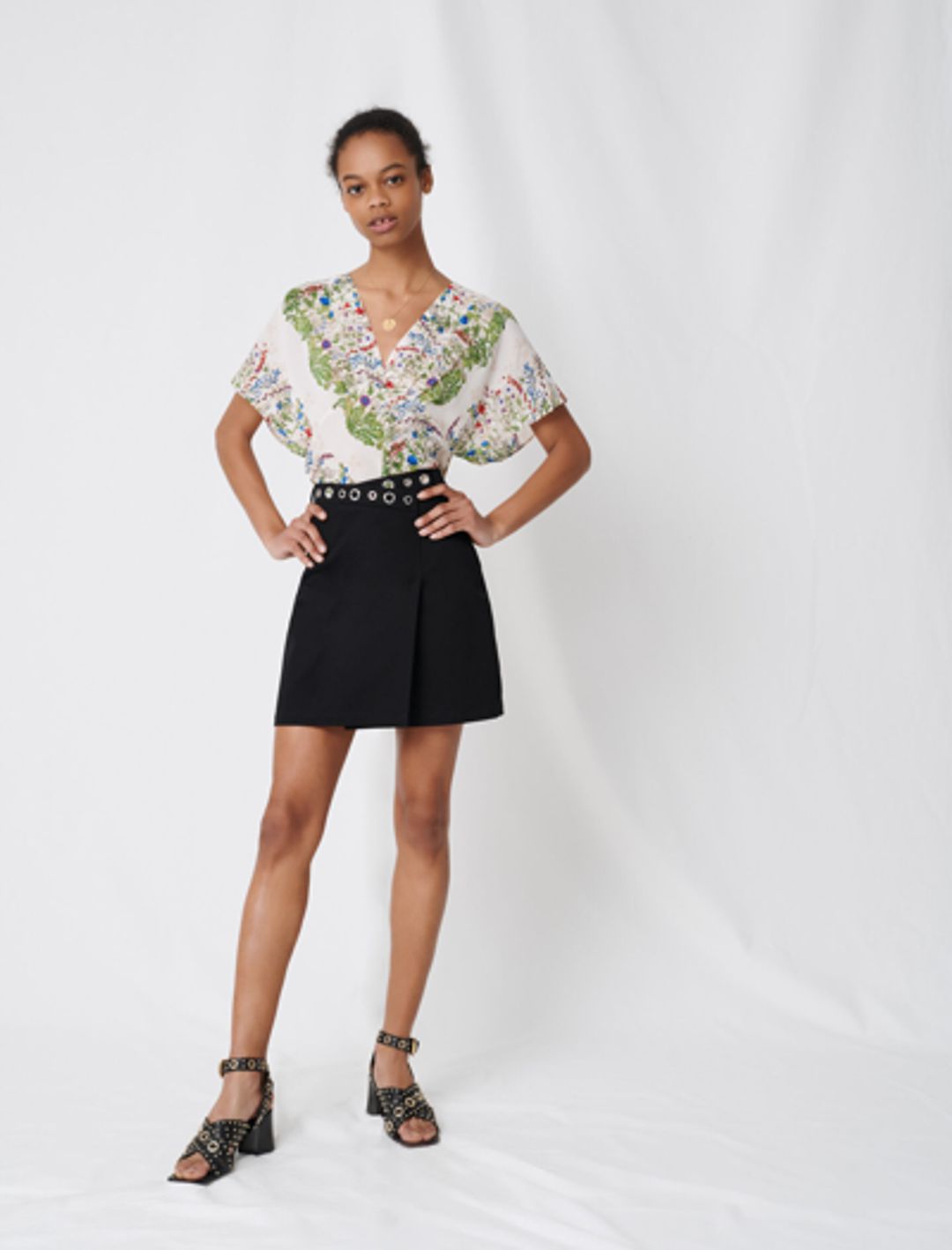 Wrap mini skirt with eyelets #3