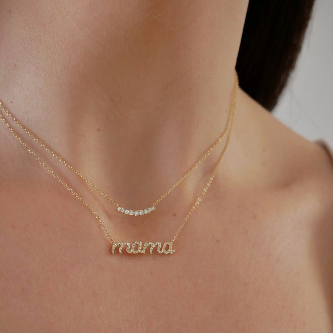 Diamond Script Mama Necklace #6