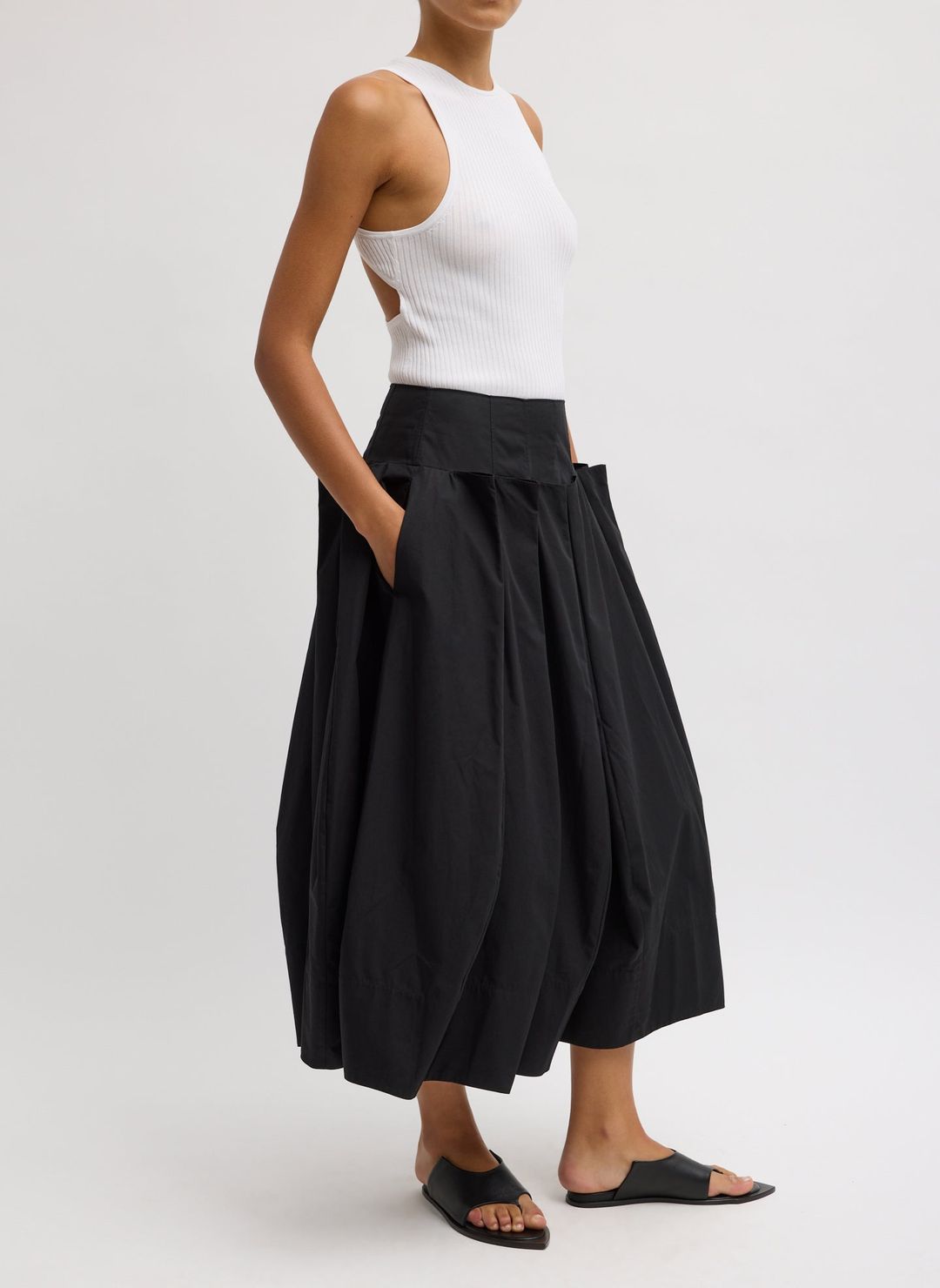 Compact Eco Poplin Pinched Pleat Full Skirt