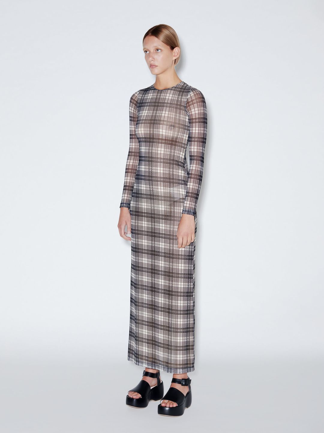 Long Sleeve Crewneck Mesh Maxi Dress #4